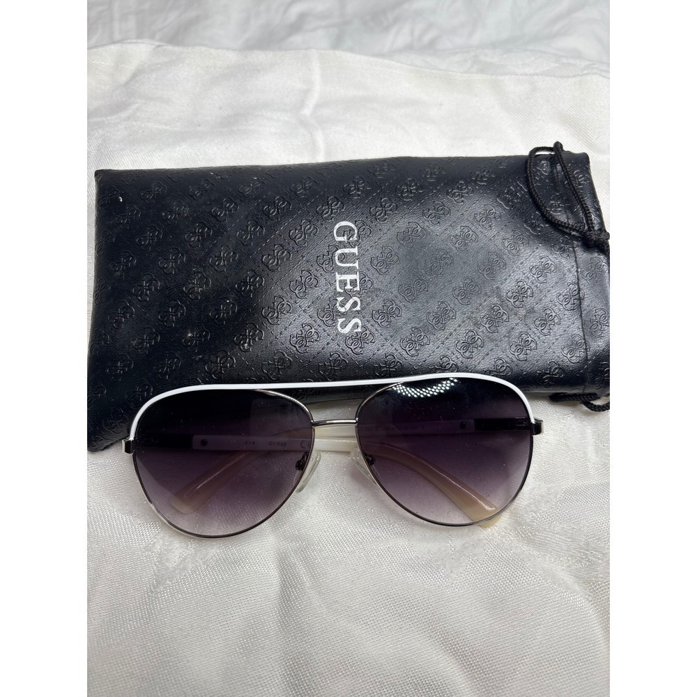 GUESS GUF 224 SI 35A Aviator Sunglasses Silver White Gradient Lenses